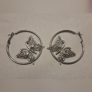 Elegant Silver Butterfly Hoop Earrings